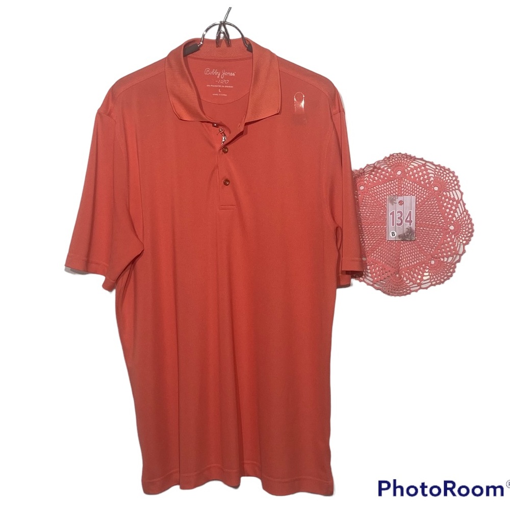 Bobby Jones X-H20 Golf Polo Shirt Sleeve Embroidered Shirt Coral Large